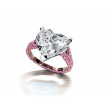 Ring with Heart Diamond & Pave Set Pink Sapphires in Gold or Platinum