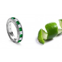 Engraved Platinum & Square Emerald & Princess Diamond Eternal Love Ring with Dark Shades of Brilliant Green