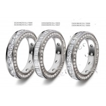 Princess & Baguette Cut Channel Set Diamond Ring Diamond Halos on Both Sides in Platinum & Gold