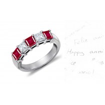 5 Stone Princess Cut Ruby Diamond Anniversary Ring