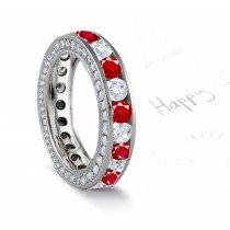 Ruby & Diamond Wedding Band with Diamond Halo on Sides in 14k Gold