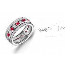 Glittering Gems: Three Sparkling Rows of Ruby & Diamond Eternity Bands in Platinum 950 Size 3 to 6