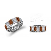 Pefectly-Matched, Seamlessly-Set White & Brown Emerald Cut Diamond Wedding Banin Platinum Ring Size 3 to 8