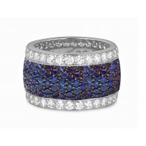 French Micro pave Multiple Rows of Blue Sapphire & Diamond Eternity Rings