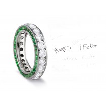 Micro pave Halo Brilliant Round Diamond & Square Emerald Eternity Rings