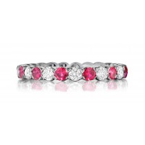 Made To Order Just For You Round Red Ruby & Diamond Prong Set Eternity Anniversary Band Rings