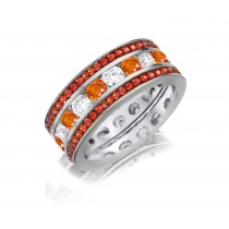 Made To Order Just For You Brilliant Round Cut Orange Sapphire & Diamond Prong Set Eternity Anniversary Band Rings