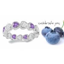 Purple Sapphire Hearts & Diamond Hearts Eternity Rings