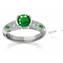 French Period: Vivid Green & Lustrous Emerald & MicropaveDiamond Ring