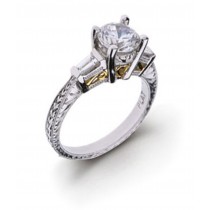 Platinum Hand Engraved Filigree Engagement Solitaire. View Promise Settings