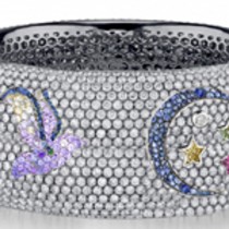 Delicate French pavee Sparkling Brilliant-Cut Round Diamonds & Vivid Multi-Colored Precious Stones Eternity Rings & Bands Featuring Bird, Moon & Stars