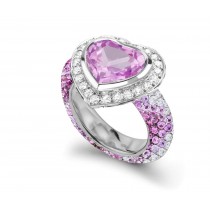 Delicate Micro Pave Round Brilliant Cut & Heart Pink Sapphires & Diamonds Halo Ring