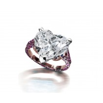 Ring with Heart Diamond & Pave Set Purple Sapphires in Gold or Platinum