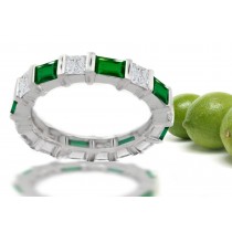 Special Effects: Princess Cut & Baguette Cut Diamond Emerald Eternity Band with A Most Beautiful of Green