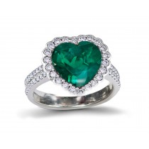 Ring with Heart Diamond & Pave Set Emeralds & White Diamonds in Gold or Platinum