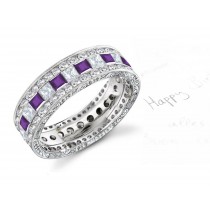 Designer Purple Sapphire & Diamond Wedding Bands