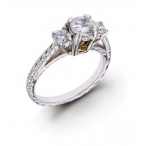 Platinum Hand Engraved Filigree Diamond. View Solitaire Setting