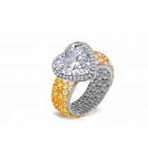 Halo Heart Diamond Ring with Diamonds & Yellow Sapphires in Gold or Platinum