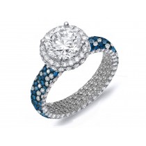 Made To Order Rings Featuring Delicate French Halo Pave Diamonds & Vivid Blue Sapphires