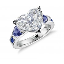 Three Stone Heart Diamond & Blue Sapphires Rings With Further Diamond Accents