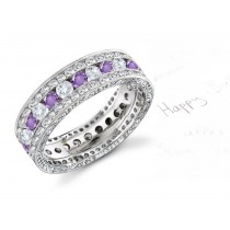 Sunlight Sparkling Purple Sapphire & Diamond Wedding Bands