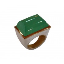 Collosal High Domed Mens Special Design Antique Emerald Crystal Enamel Rectangle Ring