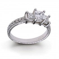 Platinum Hand Engraved Filigree. View Engagement Ring