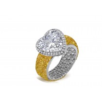 Halo Heart Diamond Ring with Diamonds & Yellow Sapphires in Gold or Platinum