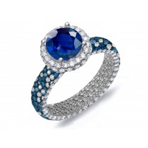 Made To Order Rings Featuring Delicate French Halo Pave Diamonds & Vivid Blue Sapphires