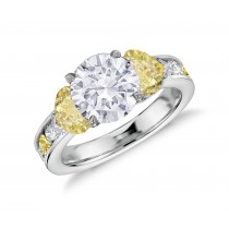 Three Stone Heart Diamond & Yellow Sapphires Rings With Further Diamond Accents