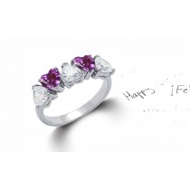 Made to Order 5 Stone Heart Shaped Diamonds & Purple Sapphires Anniversary Rings