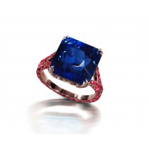 Shop Online Ring with Blue Sapphire & Pave Set Rubies in Gold or Platinum Global Shipping