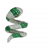 Latest French Style Micropave Diamond Emerald Single Wrap Gold Snake Ring with 3.0 cts genuine brilliant-cut emerald