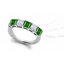 Stunning Stylish Emerald Men Wedding Rings: Well matched emerald squares with minimal inclusions and princess-cut diamonds channel set in 14K White Gold.