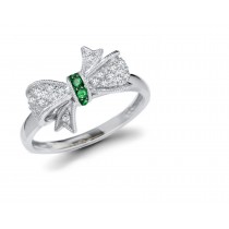 Georgian Micropave Diamond Ribbon & Emerald Bow Gold Ring with 1.75 cts genuine round diamonds for $4950.00