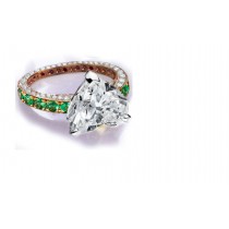 Ring with Heart Diamond & Pave Set Emeralds & White Diamonds in Gold or Platinum