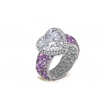 Halo Heart Diamond Ring with Diamonds & Purple Sapphires in Gold or Platinum