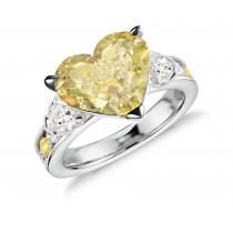 Three Stone Heart Diamond & Yelow Sapphires Rings With Further Diamond Accents