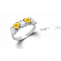 Made to Order 5 Stone Heart Shaped Diamonds & Yellow Sapphires Anniversary Rings