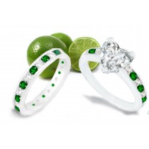 Beauty & Style: Heart Diamond & Emerald Diamond Rounds Engagement & Wedding Rings Set