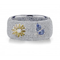 Delicate French pavee Sparkling Brilliant-Cut Round Diamonds & Vivid Multi-Colored Precious Stones Eternity Rings & Bands Featuring Butterflies, Moon & Stars