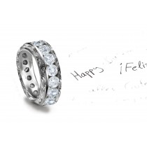 Most Elegant Designs: Platinum Diamond Band with Circle of Sparkling Diamonds & Scrolling Motifs Size 6