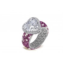Halo Heart Diamond Ring with Diamonds & Purple Sapphires in Gold or Platinum