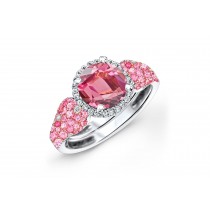 Made To Order Rings Featuring Delicate French Halo Pave Diamonds & Vivid Pink Sapphires