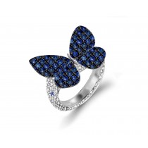 Delicate French Micro Pave Butterfly Rings Collection Featuring Vibrant Rainbow Colored Sapphires & Diamonds