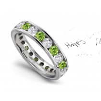 Round Green Diamond & White Diamond Eternity Bands