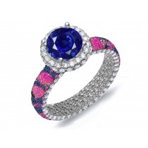 Hand-Made Pave Cluster Diamond & Multi-Colored Precious Stones Rubies, Emeralds & Blue, Pink, Purple, Yellow Sapphires