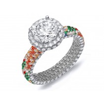 Made To Order Rings With French Pave Halo Brilliant Cut Round Diamonds & Precious Stones