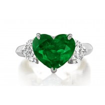 Made to Order Three Stone Rings Heart Shaped Diamonds & Emerald Rings