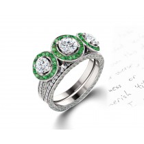 Delicate Micro Pave Halo Vivid Flower Bloom Green Emerald & Diamond Engagement Rings